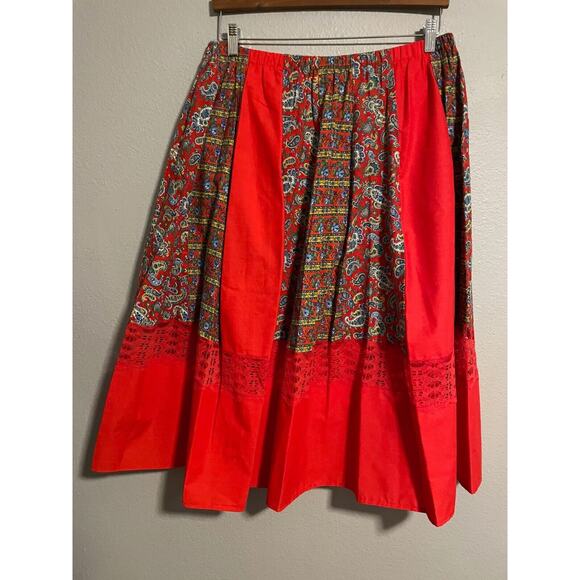 Vintage Carefree Fashions Womens Skirt Large Red Patchwork Paisley Pull On Boho - Picture 1 of 6